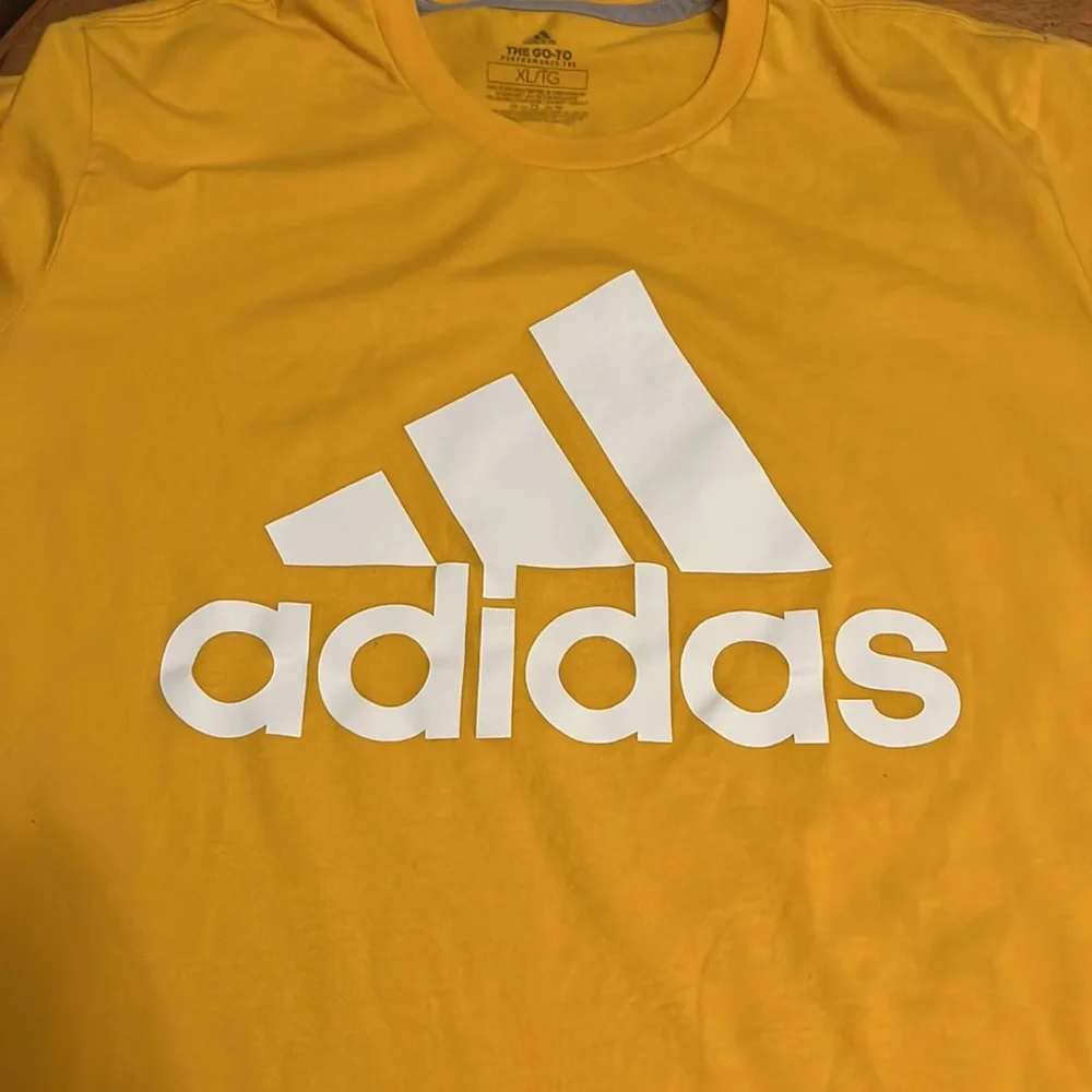 Adidas Mens XL Golden Yellow Short Sleeve Shirt with White Adidas Logo